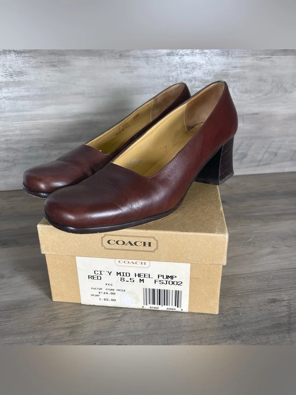 Coach Womens 8.5 Brown Leather City Mid Heel Pump W/ Box Vintage Professional